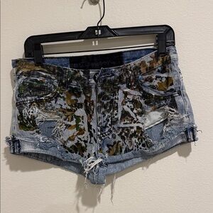 One Teaspoon Blue Camouflage Jean Shorts